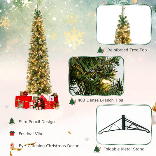Goplus 7ft Pre-Lit Half-Shape Christmas Tree, Artificial Xmas Tree W/ 403 Branch Tips - GoplusUS