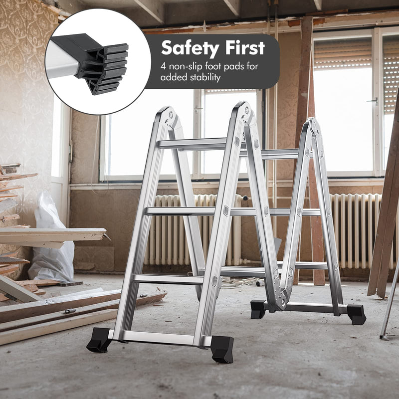 Load image into Gallery viewer, Goplus 12.2 FT Folding Step Ladder, 7-in-1 Multiposition Aluminium Extension Ladder with Reinforced Stabilizer Bar &amp; Non-Slip Foot Pads - GoplusUS
