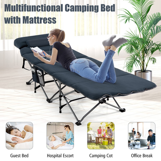 Goplus Camping Cot, Folding Camping Cot with Mattress, Pillow - GoplusUS