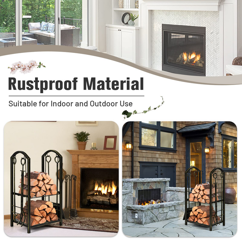 Load image into Gallery viewer, Goplus Firewood Rack with 4 Fireplace Tools, Wrought Iron Log Holders with Poker - GoplusUS
