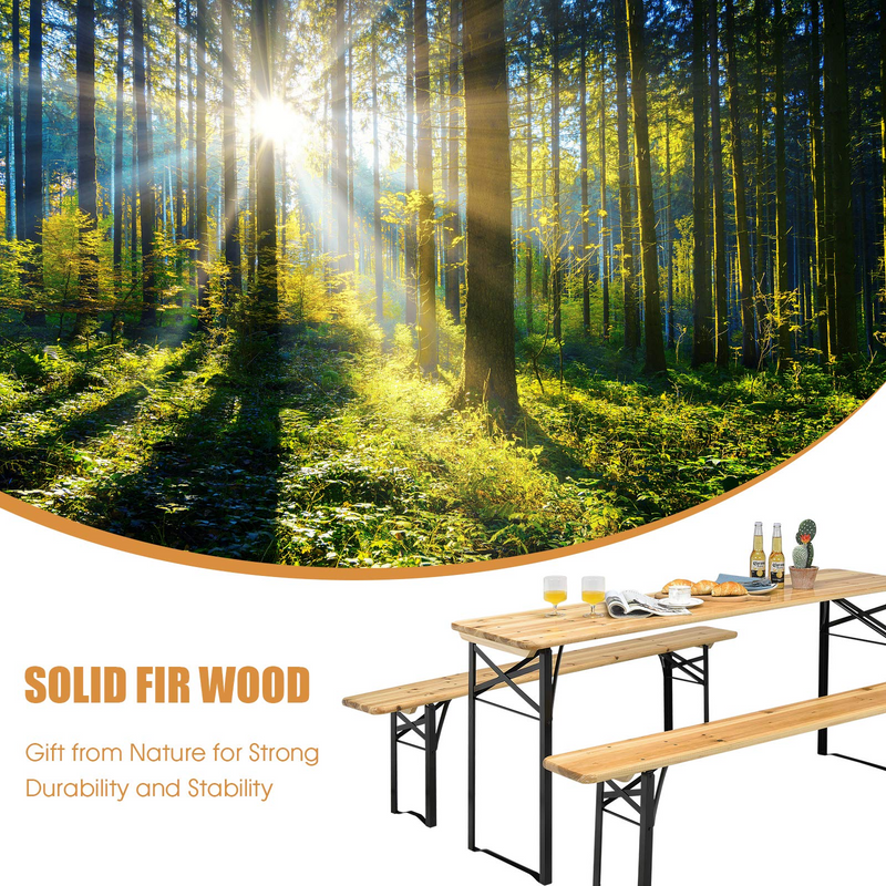Load image into Gallery viewer, Goplus 70&quot; 3-Piece Portable Folding Picnic Table Bench Set, Portable Picnic Beer Table w/Wooden Tabletop
