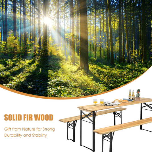 Goplus 70" 3-Piece Portable Folding Picnic Table Bench Set, Portable Picnic Beer Table w/Wooden Tabletop