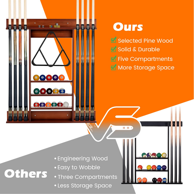 Load image into Gallery viewer, Goplus Pool Cue Rack, Wall Mounted Billiard Stick Holder, Made of Solid Pine Wood - GoplusUS
