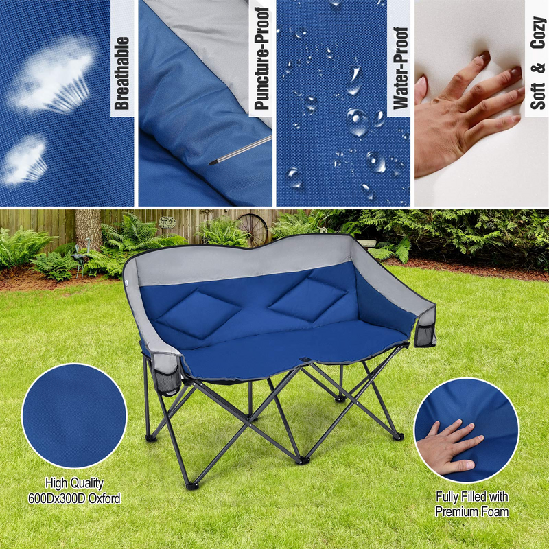 Load image into Gallery viewer, Goplus Loveseat Camping Chair, Double Folding Chair for Adults Couples w/Storage Bags &amp; Padded High Backrest - GoplusUS
