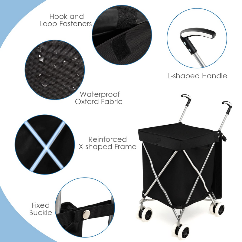 Load image into Gallery viewer, Goplus Folding Shopping Cart with Wheels, Grocery Cart with Removable Oxford Cloth Liner - GoplusUS
