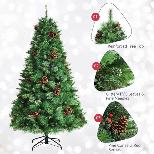 Goplus Artificial Christmas Tree with Lights, Hinged Pre-lit Xmas Tree w/ 814 PVC Tips & Pine Needles - GoplusUS