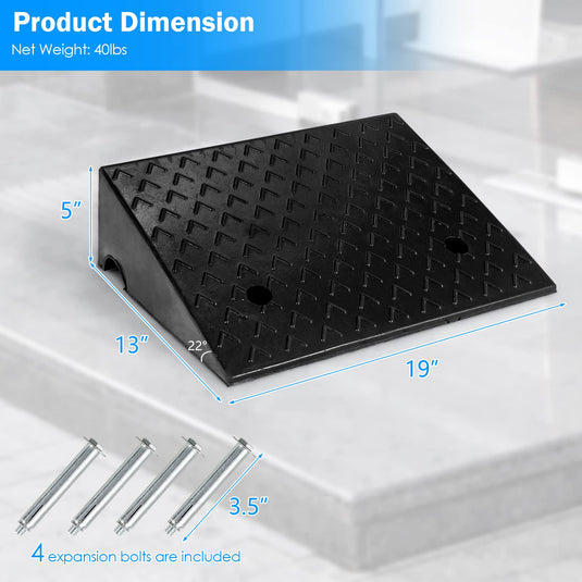Rubber Curb Ramps, 5" H x 19" W Car Ramp Slope for Driveway Threshold Sidewalk Motorcycle