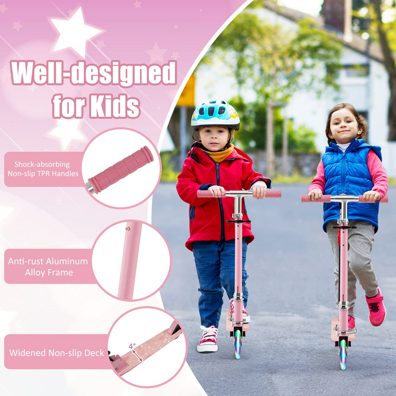 Load image into Gallery viewer, Goplus Folding Kick Scooter for Kids, 2 Light Up Flashing Wheels Scooter W/ 3 Adjustable Heights, Rear Brake System - GoplusUS
