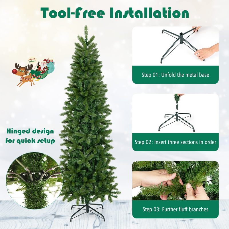 Load image into Gallery viewer, Goplus 6ft / 7ft Pre-Lit Pencil Christmas Tree, Hinged Artificial Slim Tree with 648 PVC PE Branch Tips - GoplusUS
