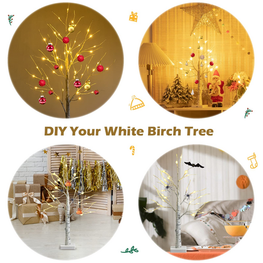 Goplus 2FT Lighted Birch Tree, Artificial Small Tree White Christmas Tree - GoplusUS