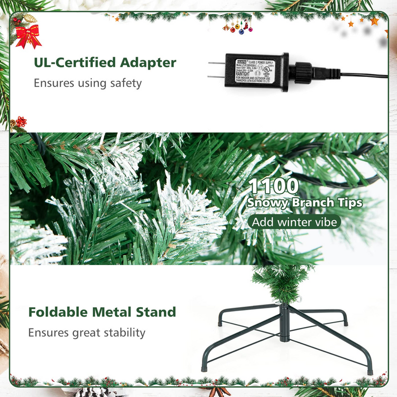 Load image into Gallery viewer, Goplus 7.5ft Pre-lit Upside Down Christmas Tree, Hinged Inverted Artificial Xmas Tree W/ 1100 Snowy Branch Tips - GoplusUS
