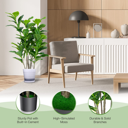 Goplus Fake Fiddle Leaf Fig Tree, 2-Pack 51'' Tall Artificial Tree Greenery Plants in Pots W/100 Leaves - GoplusUS