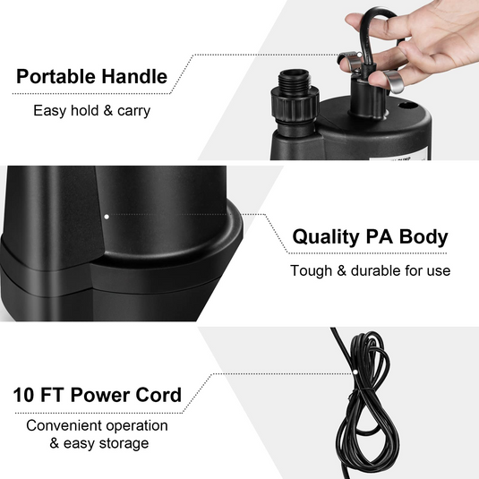 Goplus Submersible Water Pump, 1/3HP 2400GPH Sump Pump w/ 10 FT Cord & Inlet Screen - GoplusUS