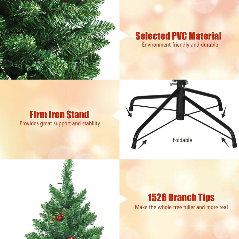 Load image into Gallery viewer, Goplus 7.5FT Pre-Lit Christmas Tree with 550 LED Lights, Hinged Artificial Christmas Tree with 1526 Branch Tips - GoplusUS
