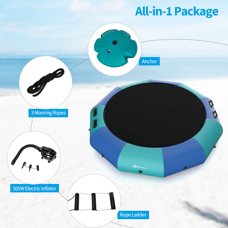 Load image into Gallery viewer, Inflatable Water Trampoline, 10FT/12FT/15FT Recreational Water Bouncer w/ Electric Inflator, Rope Ladder - GoplusUS
