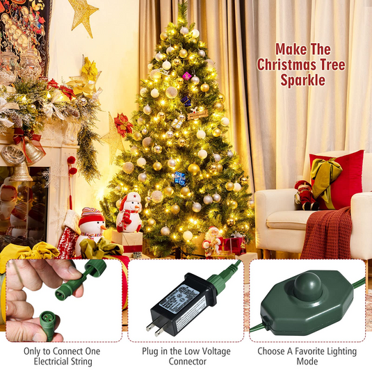 Goplus Pre-Lit Artificial Christmas Tree, Quick One Plug Hinged Xmas Pine Tree - GoplusUS