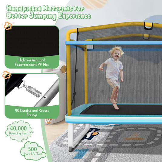 Goplus 3-in-1 6FT Kids Trampoline with Swing and Horizontal Bar, Mini Toddler Trampoline w/ Enclosure Safety Net - GoplusUS