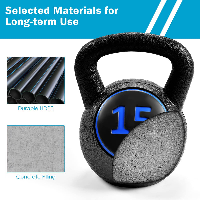 Load image into Gallery viewer, 3 Pieces Kettlebell Set, 5, 10, 15 lbs HDPE Coated Concrete Fitness Kettle Bells - GoplusUS
