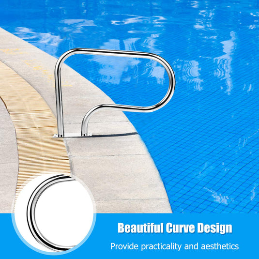 Goplus 2PCS Pool Hand Rail, Hand Grab Rail w/Quick Mount Base Plate, Stainless Steel Swimming Pool Stair Rail