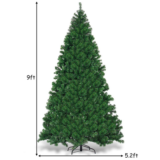 Goplus 9ft Artificial Pre-lit Christmas Tree Premium Spruce Hinged Tree with 700 LED Lights and Solid Metal Stand - GoplusUS