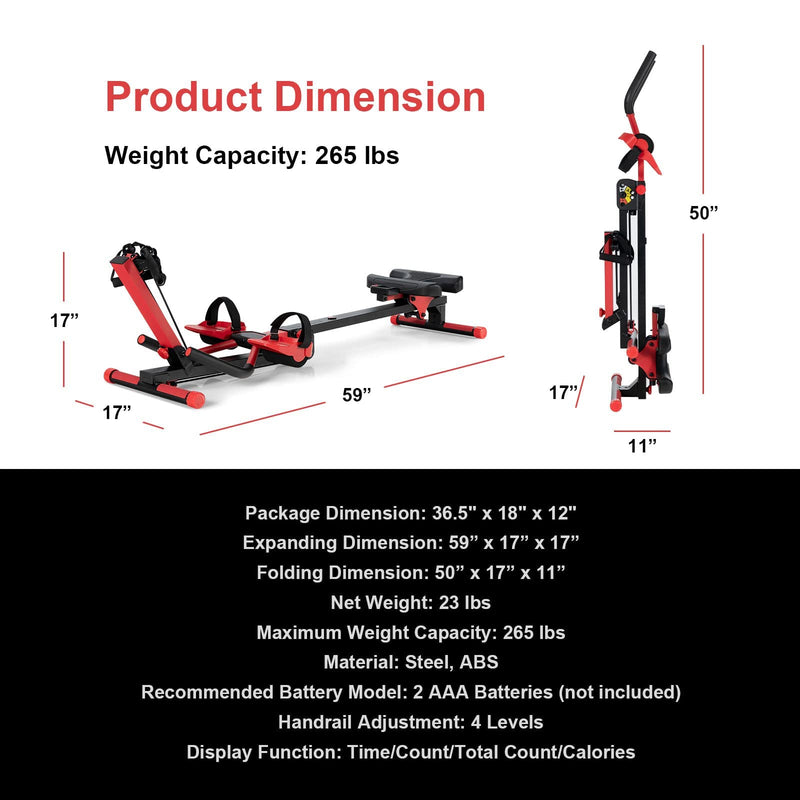 Load image into Gallery viewer, 4 in 1 Folding Rowing Machine, AB Crunch Workout Machine w/3-Level Angle &amp; Adjustable Tension - GoplusUS
