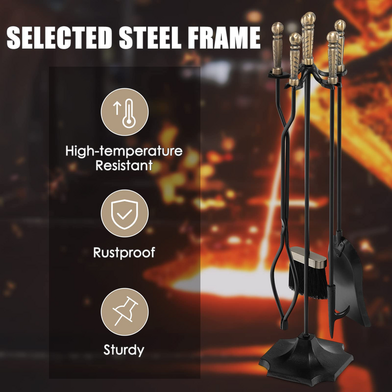 Load image into Gallery viewer, Goplus Fireplace Tool Set, Outdoor Modern Fireplace Tools with Poker, Shovel, Fire-Resistant Brush, Tong, Stand - GoplusUS
