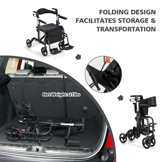 Goplus 2 in 1 Folding Rollator Walker, 4 Wheel Medical Walker with Seat - GoplusUS