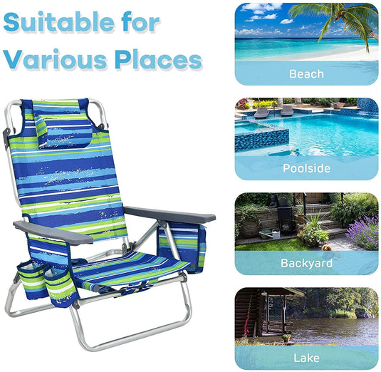 Backpack Beach Chairs, 4 Pcs Portable Camping Chairs with Cool Bag and Cup Holder - GoplusUS