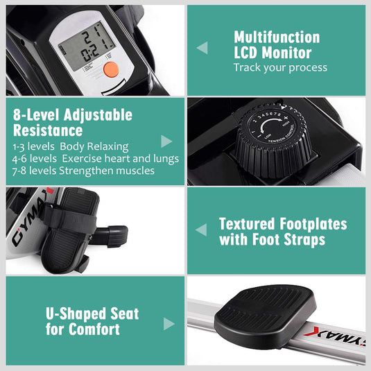 Folding Rowing Machine,Magnetic Rower with Adjustable Resistance and LCD Display - GoplusUS