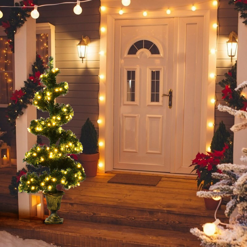 Load image into Gallery viewer, Goplus 4ft Pre-Lit Christmas Tree for Entrances, 2 Pack Artificial Spiral Topiary Tree with 150 LED Lights - GoplusUS
