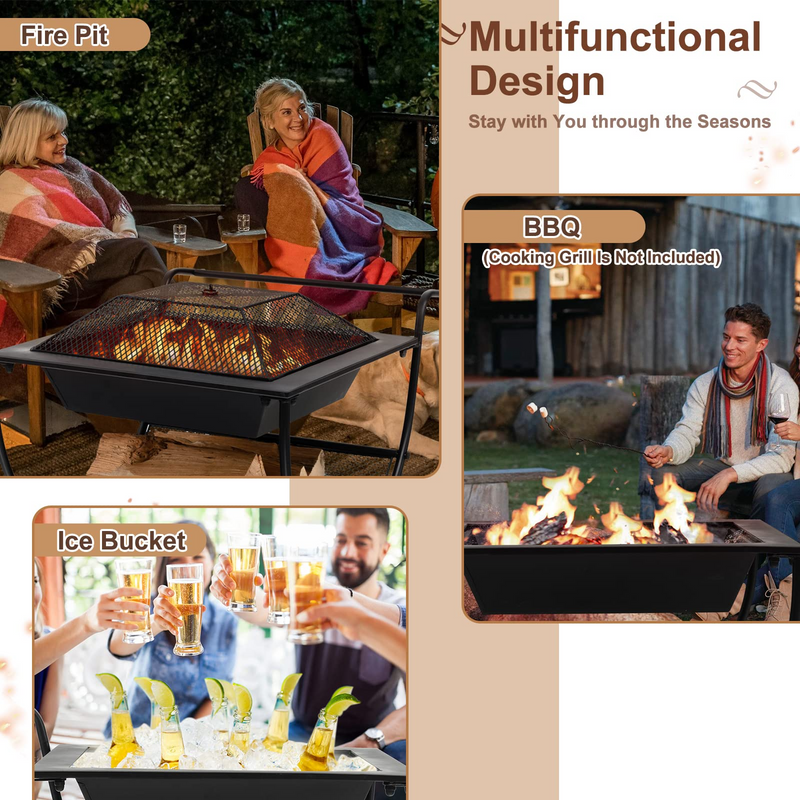 Load image into Gallery viewer, Goplus Outdoor Fire Pit with Wheels, 27.5&quot; Small Bonfire Pit with Spark Screen - GoplusUS
