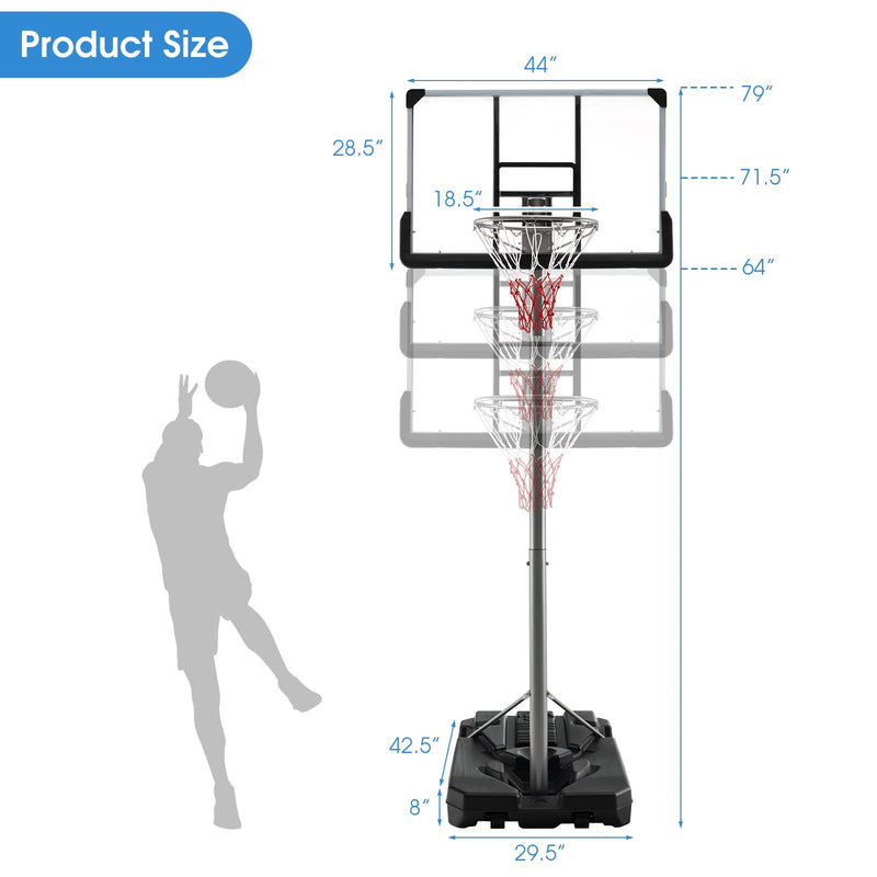 Load image into Gallery viewer, Goplus Portable Basketball Hoop Outdoor, 64&quot;-79&quot; Poolside Basketball Goal Height Adjustable
