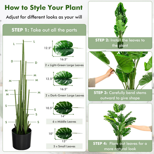 Goplus Artificial Monstera Deliciosa Plant, 5ft Tall Fake Tropical Palm Tree w/15 Pcs Different Turtle Leaves - GoplusUS
