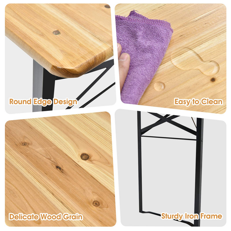Load image into Gallery viewer, Goplus 70&quot; 3-Piece Portable Folding Picnic Table Bench Set, Portable Picnic Beer Table w/Wooden Tabletop
