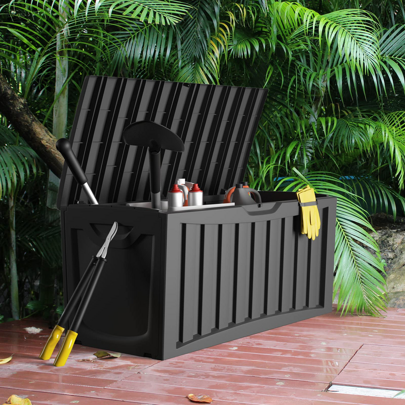 Load image into Gallery viewer, Goplus 90 Gallon Deck Box, Outdoor Resin Storage Box with Lockable Lid for for Cushions &amp; Patio Furniture - GoplusUS
