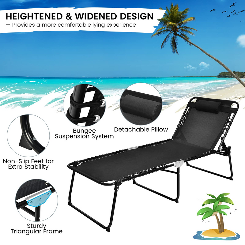 Load image into Gallery viewer, Goplus Beach Lounge Chair, Folding Chaise Lounger with Detachable Pillow &amp; Adjustable 4-Level Backrest &amp; 2-Level Footrest - GoplusUS
