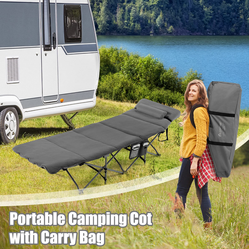 Load image into Gallery viewer, Goplus Camping Cot, Folding Camping Cot with Mattress, Pillow - GoplusUS
