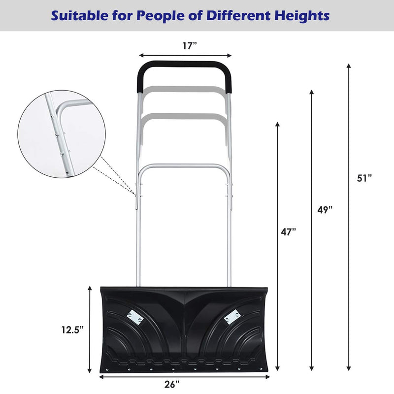 Load image into Gallery viewer, Goplus Rolling Snow Pusher Shovel, Handle Adjustable Snow Removal Tool, Manual Push Plow with 6-inch Wheels for Walkways - GoplusUS
