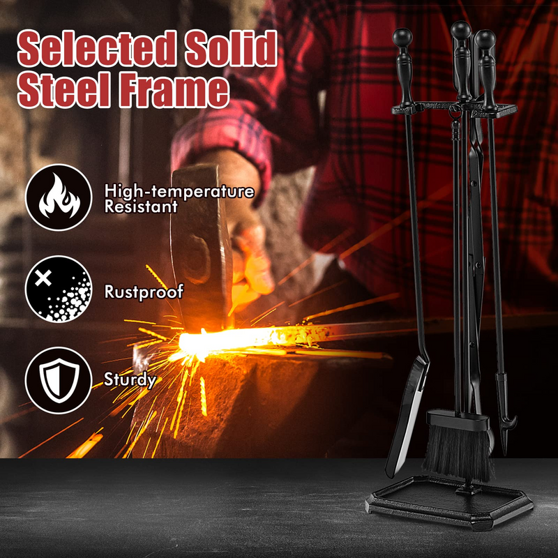 Load image into Gallery viewer, Goplus 5-Piece Fireplace Tools Set, Heavy Duty Steel Fireplace Tools with Poke, Shovel, Fire-resistant Palm Brush, Tong,Stand - GoplusUS
