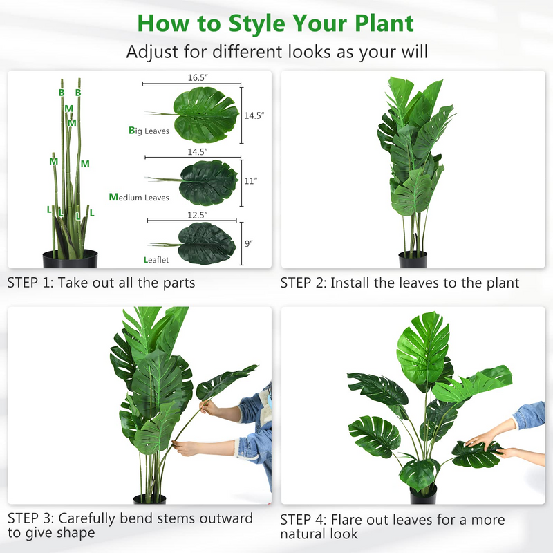 Load image into Gallery viewer, Goplus Artificial Monstera Deliciosa Plant, 4ft Tall Fake Tropical Palm Tree w/10 Pcs Different Turtle Leaves - GoplusUS
