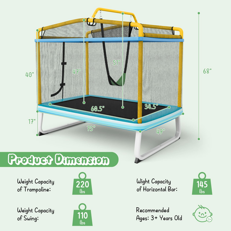 Load image into Gallery viewer, Goplus 3-in-1 6FT Kids Trampoline with Swing and Horizontal Bar, Mini Toddler Trampoline w/ Enclosure Safety Net - GoplusUS

