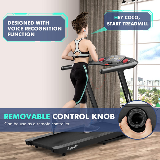 Goplus 4.75HP Folding Treadmill with 15% Auto Incline, Electric Superfit Treadmill w/Voice and APP Control - GoplusUS