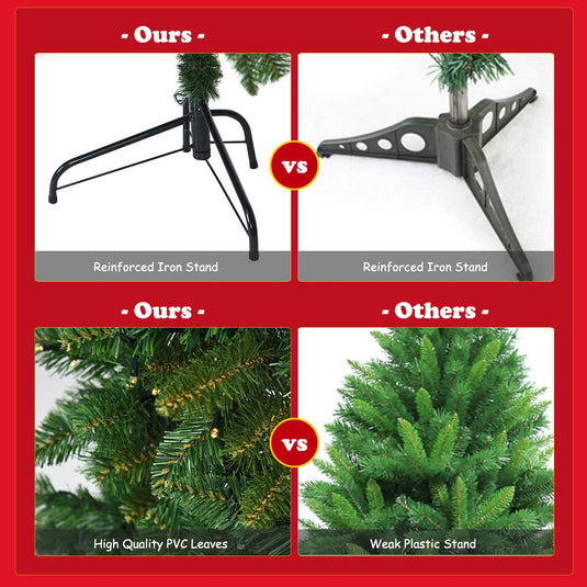 5ft/6ft Prelit Half-Shape Christmas Tree, Premium PVC Needles Artificial Tree - GoplusUS