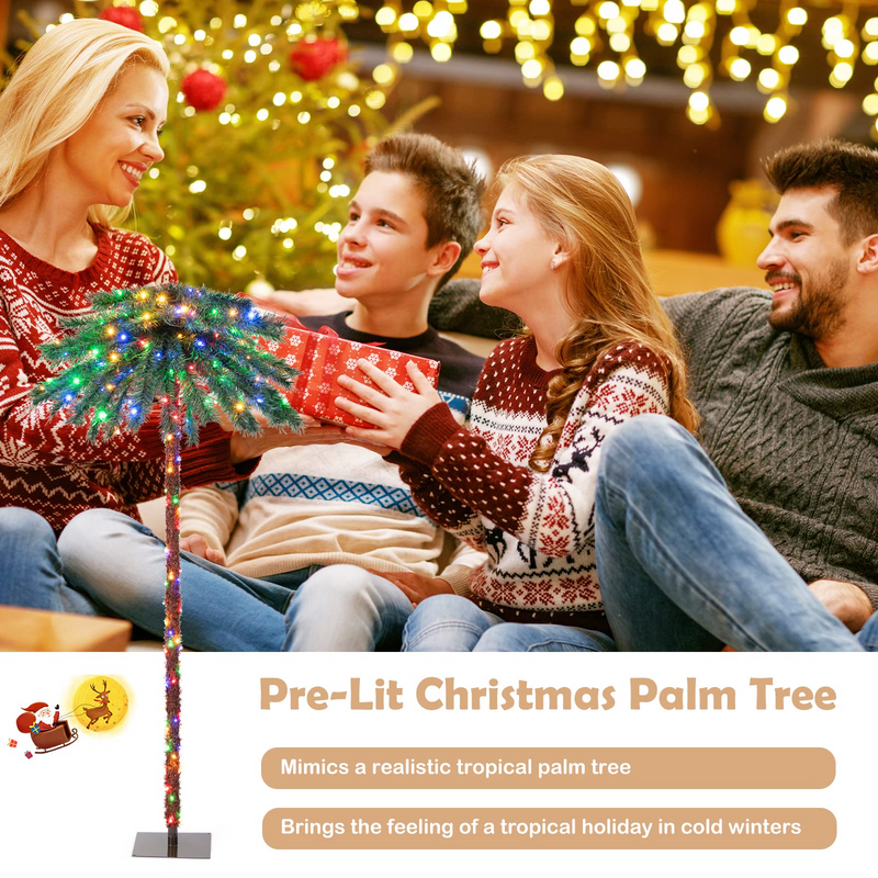 Load image into Gallery viewer, Goplus 6 FT Pre-Lit Artificial Christmas Tree, Lighted Xmas Palm Tree W/ 210 Multi-Color LED Lights - GoplusUS
