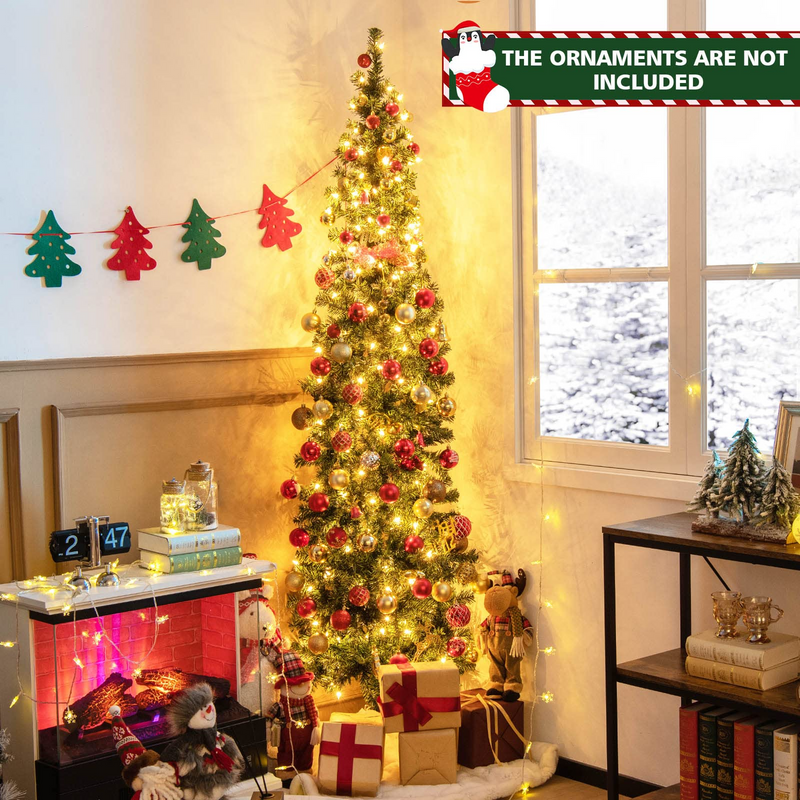 Load image into Gallery viewer, Goplus 7ft Prelit Half-Shape Christmas Tree, Space-Saving Slender Artificial Xmas Tree with 150 LED Lights - GoplusUS

