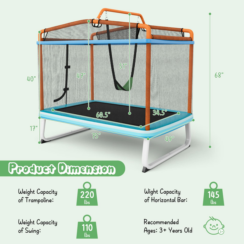Load image into Gallery viewer, Goplus 3-in-1 6FT Kids Trampoline with Swing and Horizontal Bar, Mini Toddler Trampoline w/ Enclosure Safety Net - GoplusUS
