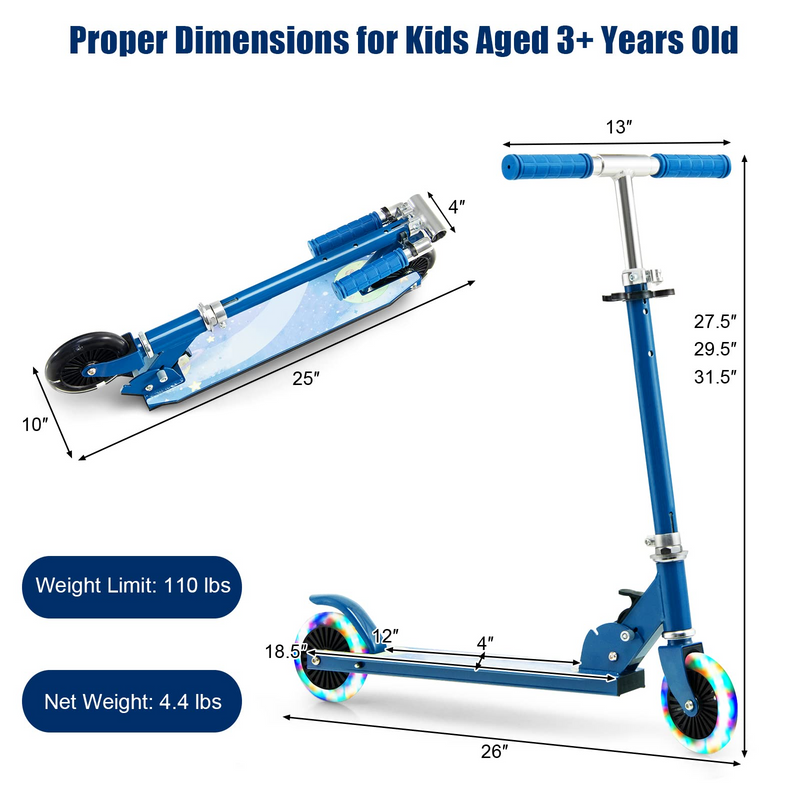 Load image into Gallery viewer, Goplus Folding Kick Scooter for Kids, 2 Light Up Flashing Wheels Scooter W/ 3 Adjustable Heights, Rear Brake System - GoplusUS
