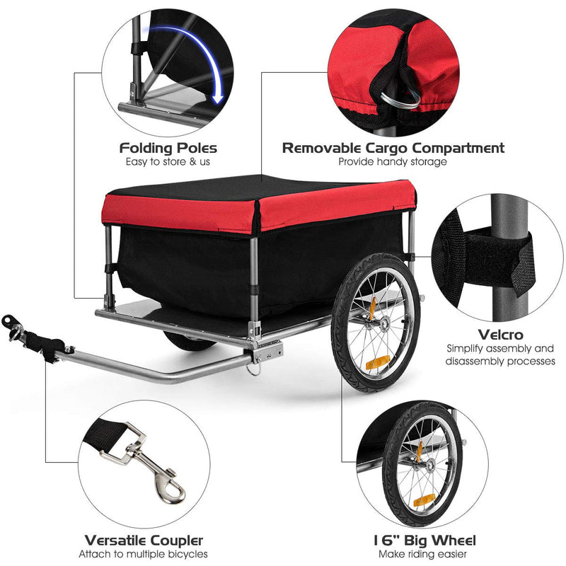 Load image into Gallery viewer, Cargo Bike Trailer, Folding Frame Quick Release 16&quot; Wheels Bicycle Cargo Trailer - GoplusUS
