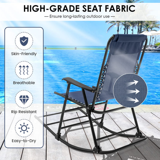 Goplus Folding Rocking Chair, Zero Gravity Rocking Camping Chair with Pillow(Set of 2)