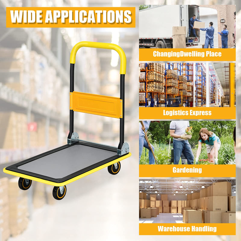 Load image into Gallery viewer, Folding Platform Cart, 330LBS Rolling Flatbed Cart Hand Platform Truck Push Dolly for Loading, Yellow - GoplusUS
